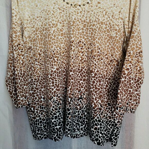 Alfred Dunner 3/4 Sleeve Animal Print Giraffe Blouse Cotton Stretch Women Size M - Picture 3 of 7